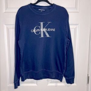 Calvin Klein Men's Mono Logo Crew Neck Sweatshirt - Navy Blue - Size Large